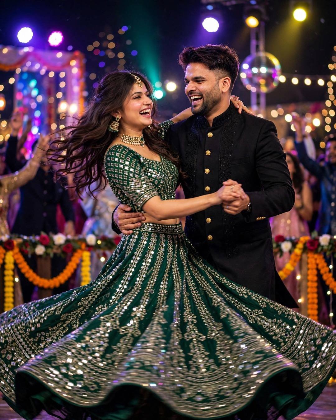 AI-generated couple look: Sangeet Dance Night — with the AI prompt