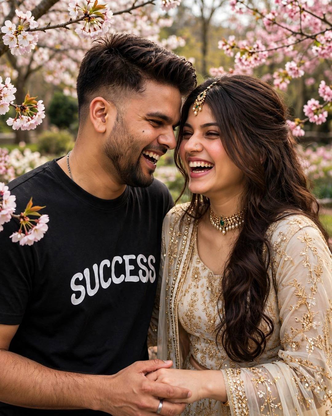 AI-generated couple portrait: Garden Laugh