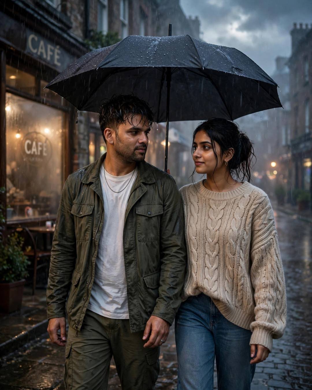 As the photographer counts down, they forget — AI-generated cinematic couple portrait