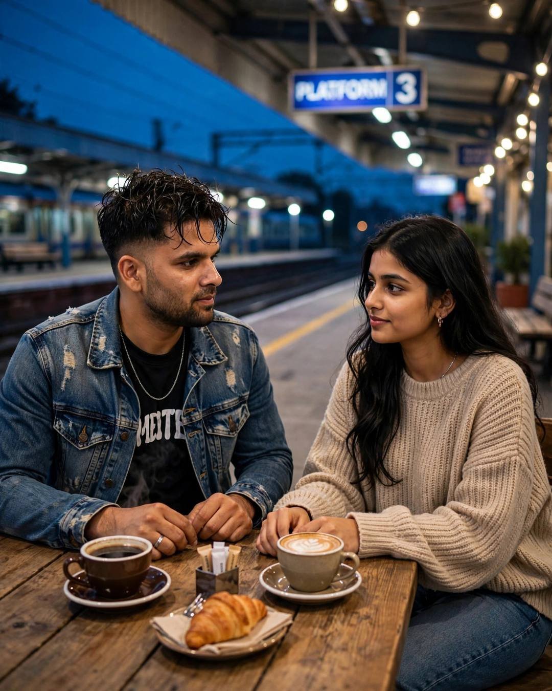 Across a crowded wedding, the world blurred — AI-generated cinematic couple portrait