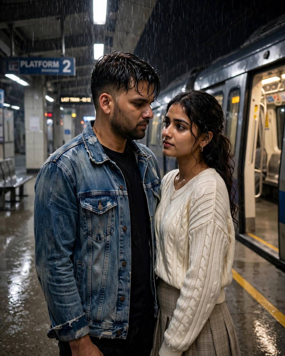 Floor cushions, one blanket, a shared book — AI-generated cinematic couple portrait