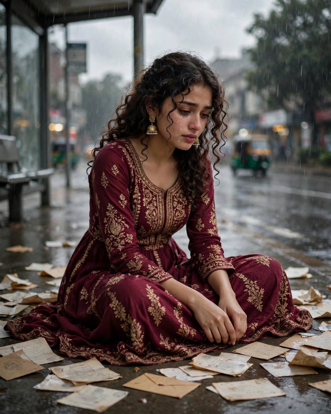 Cinematic AI portrait: tears and tenderness — reading a love letter from ten years ago (Emotional Girl mood)