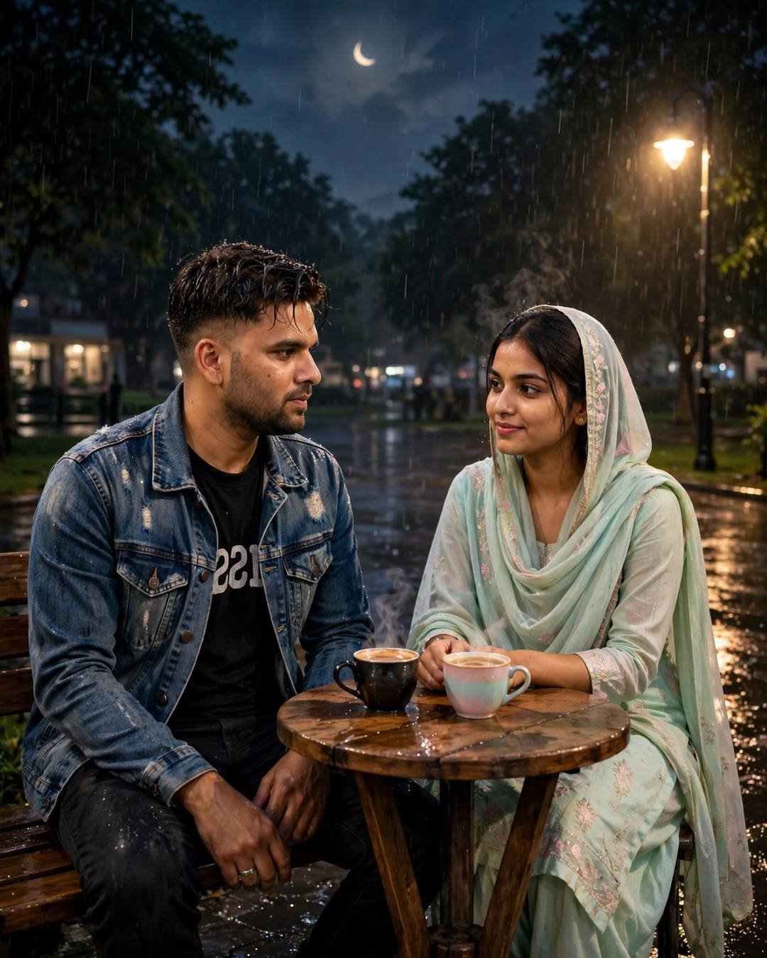 Cinematic AI photo: A first cycle ride, her holding his (First Love)