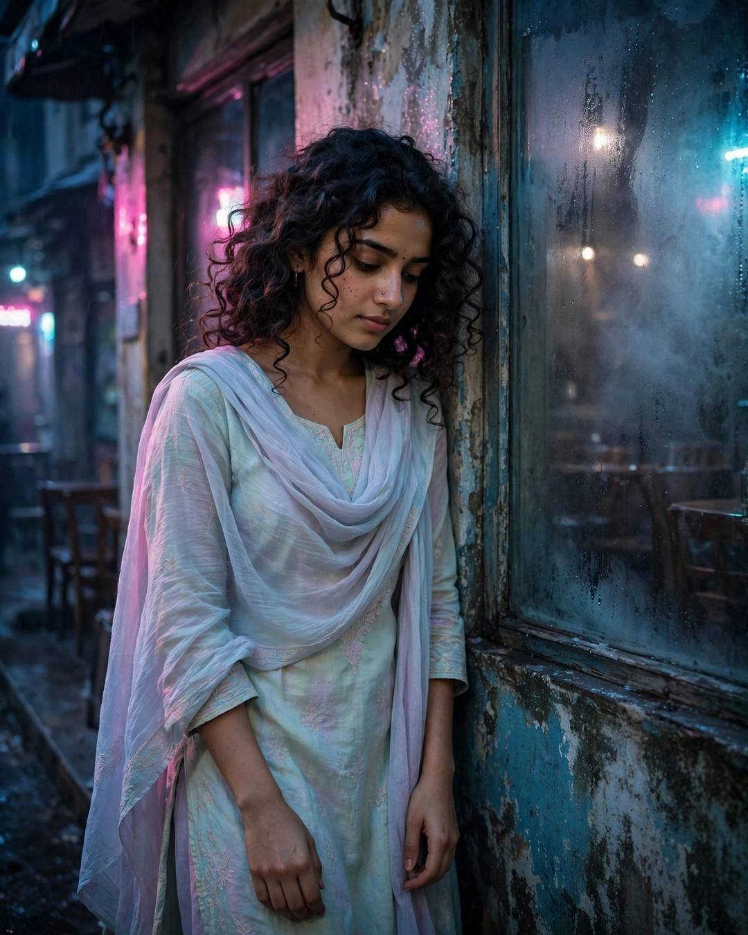 Cinematic AI photo: A half-written poem on her desk (Moody Girl)