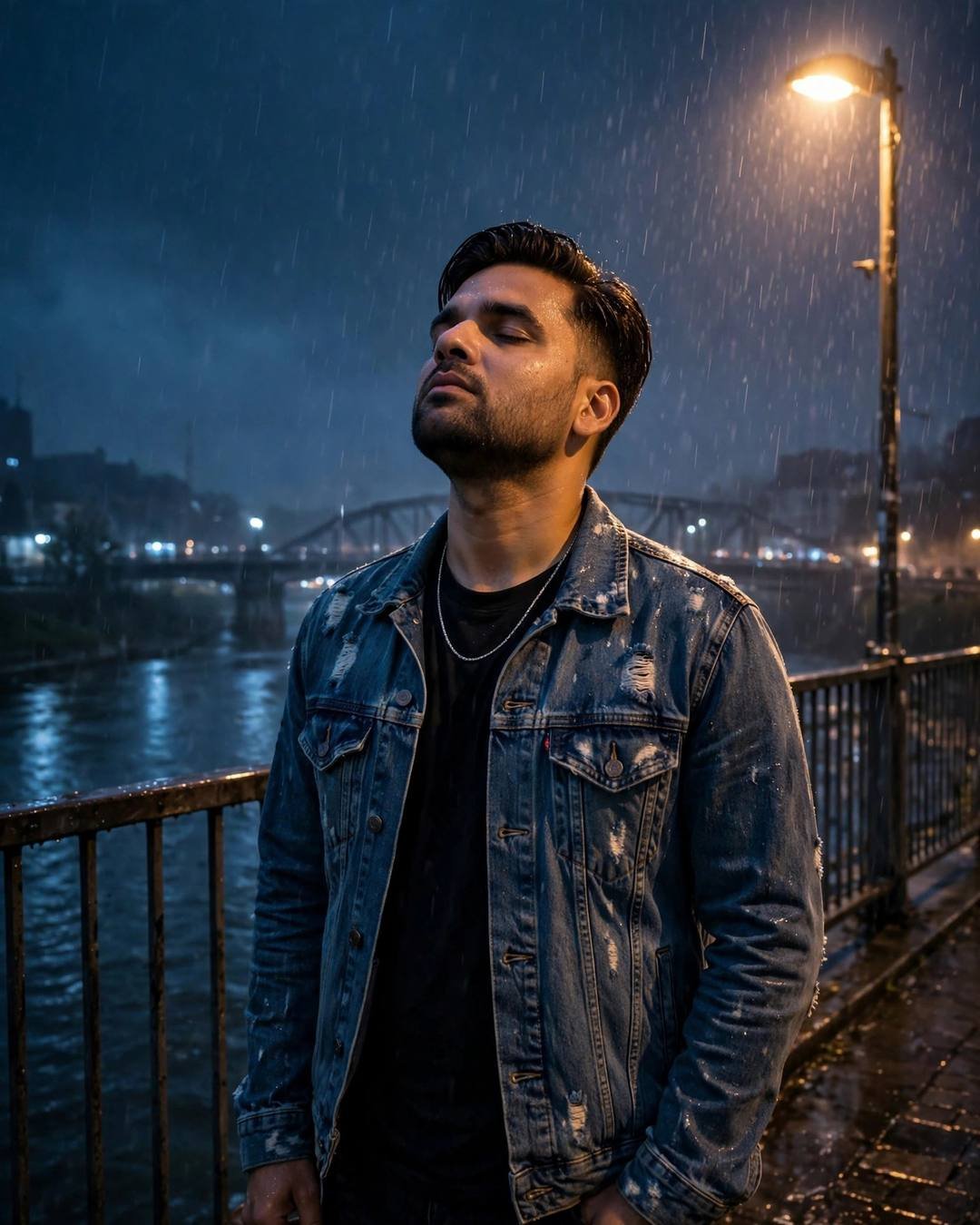 AI portrait of a young Indian man — tearing up a photograph, then stopping halfway, cinematic 4:5 photography