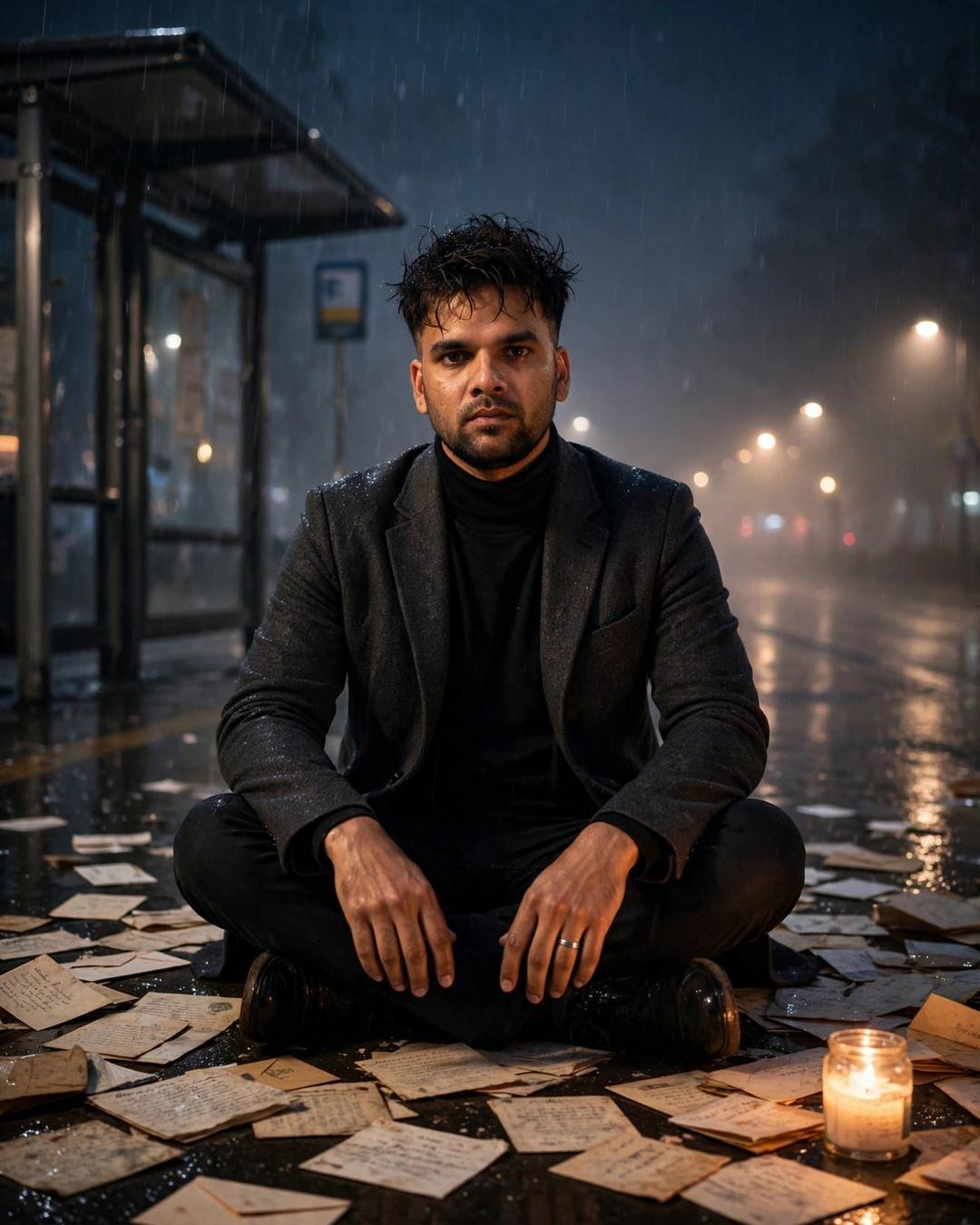 Walking through foggy tea gardens with hands — AI-generated Alone / Solitude portrait