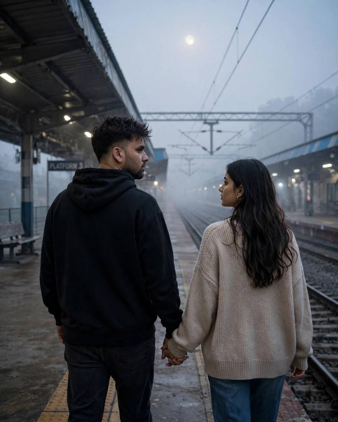 The cab meter ticking while neither of — cinematic AI portrait, breakup mood