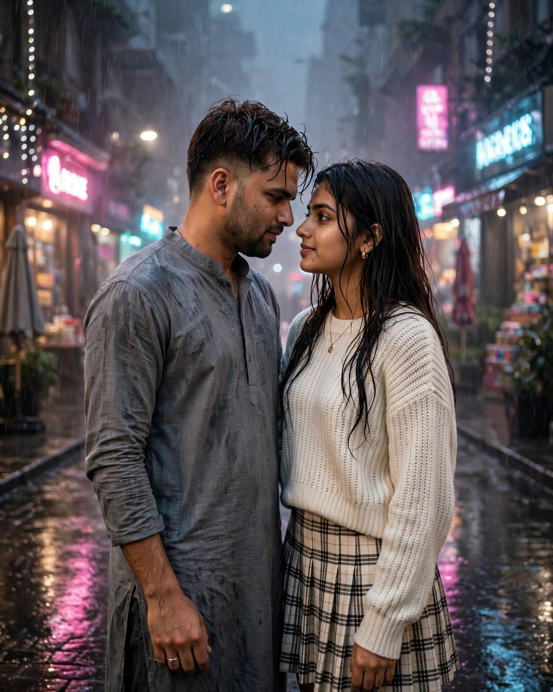Sharing a soft blanket over their knees — cinematic AI portrait