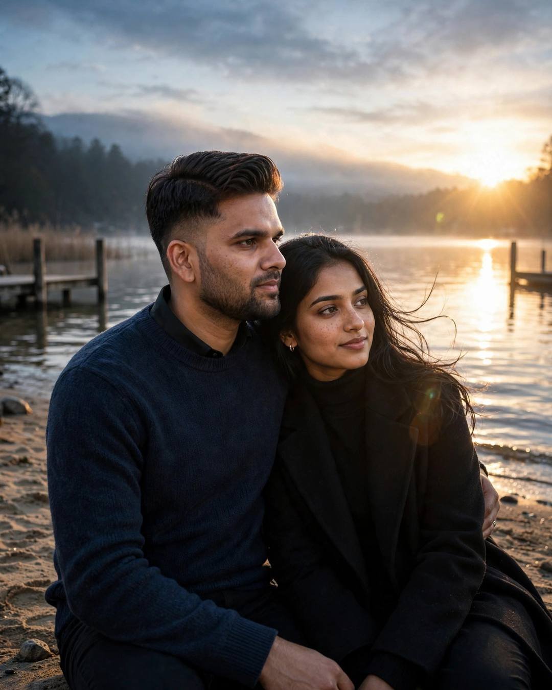 On a haystack at a village fair, — AI-generated Couple Sitting Together portrait