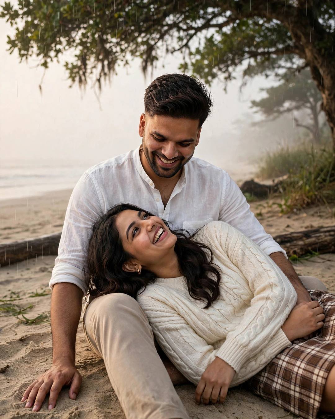 Through golden mustard fields with yellow dust — AI-generated Couple Walking portrait