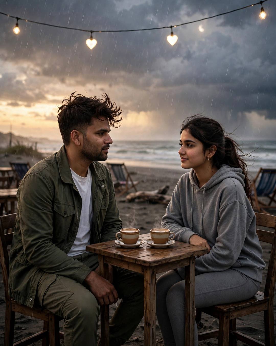 Reading old letters together on their anniversary — cinematic AI portrait, Emotional Couple mood