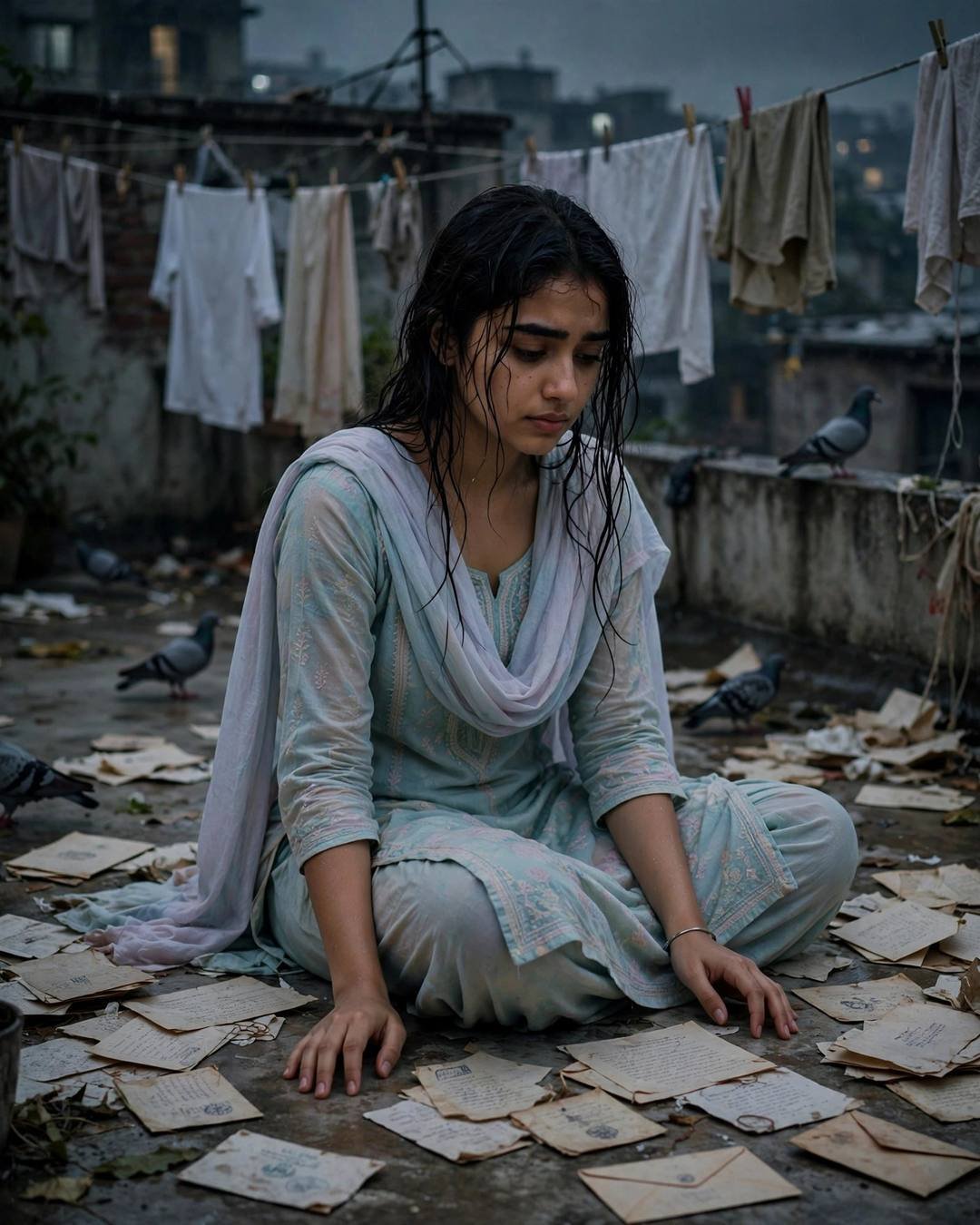 Wiping kohl from her cheeks in a — cinematic AI portrait, heartbreak mood