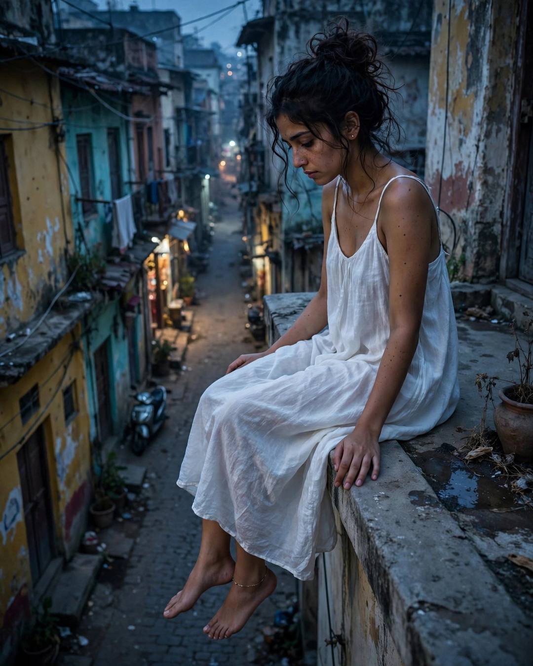 Closing a suitcase full of their memories, — cinematic AI portrait, heartbreak mood