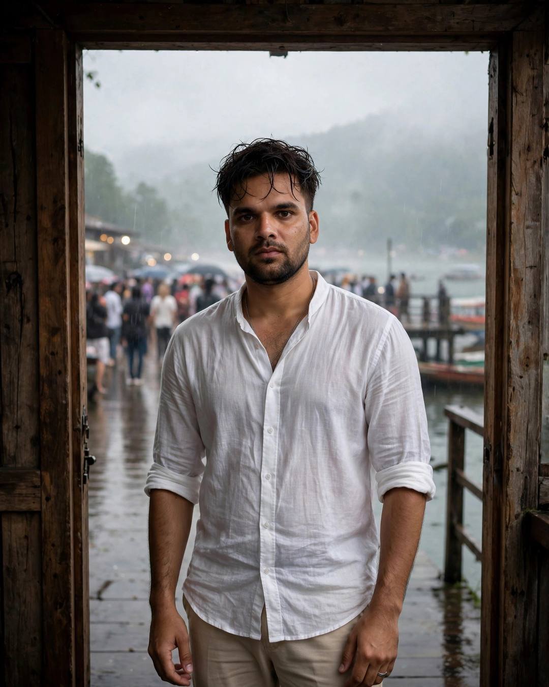 Feeding stray dogs at midnight, his only — cinematic AI portrait, lonely boy mood