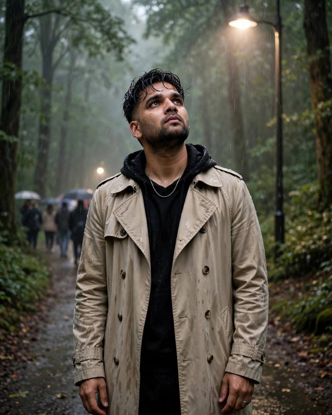 Drinking cutting chai alone on a bustling — cinematic AI portrait, lonely boy mood