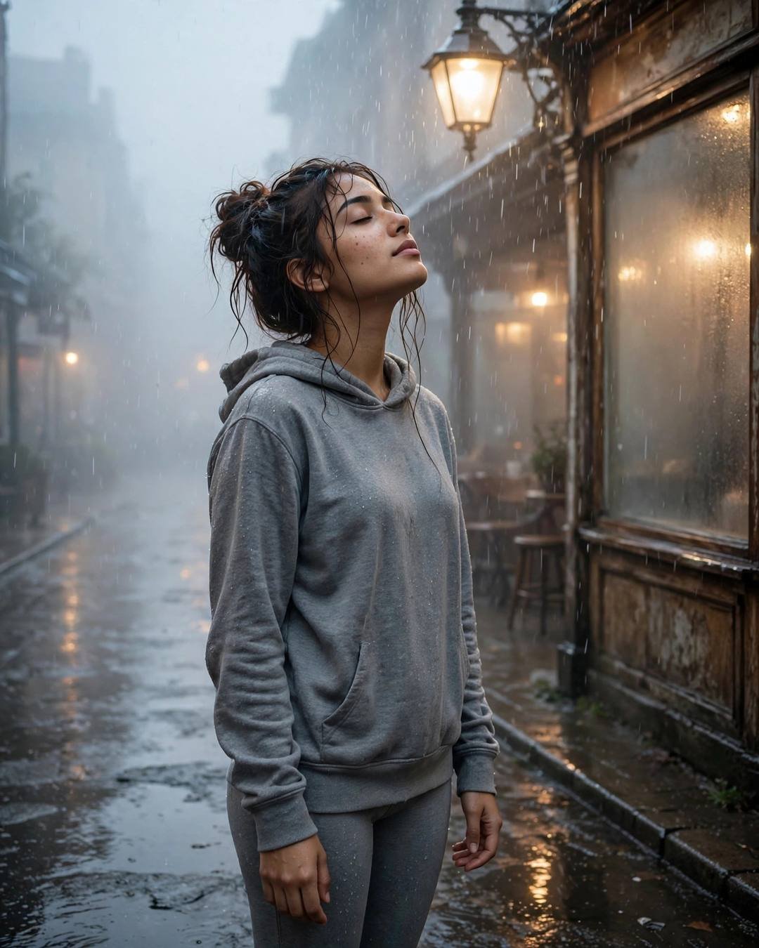 Watching fireworks alone from her balcony — cinematic AI portrait, lonely girl mood