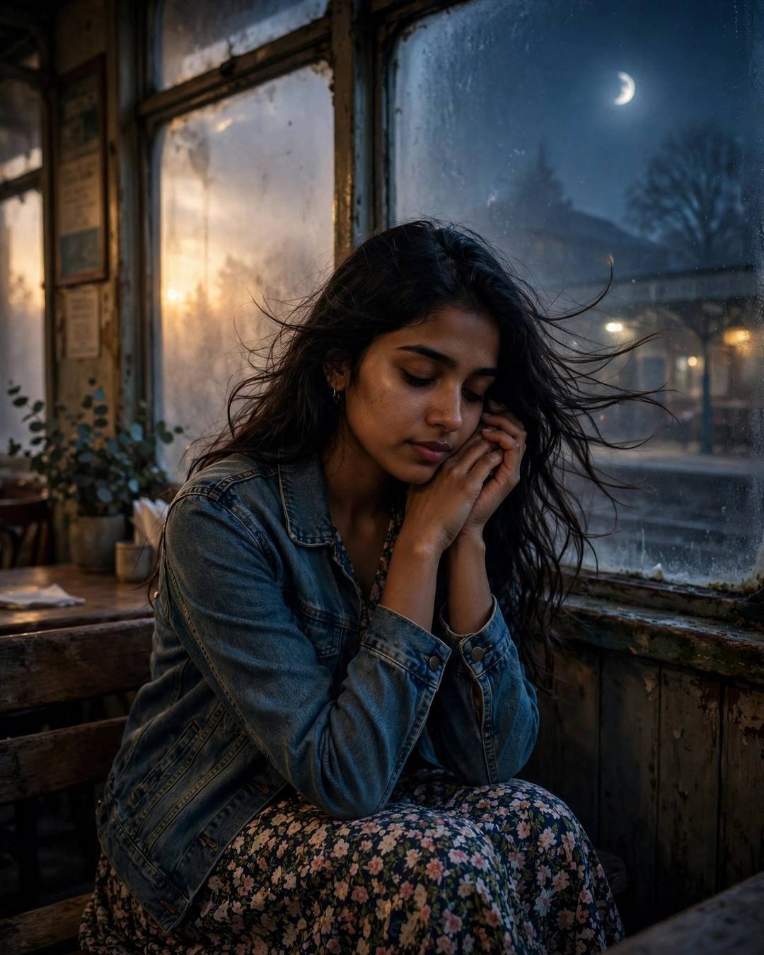 Folding clothes that are all hers, the — cinematic AI portrait, lonely girl mood