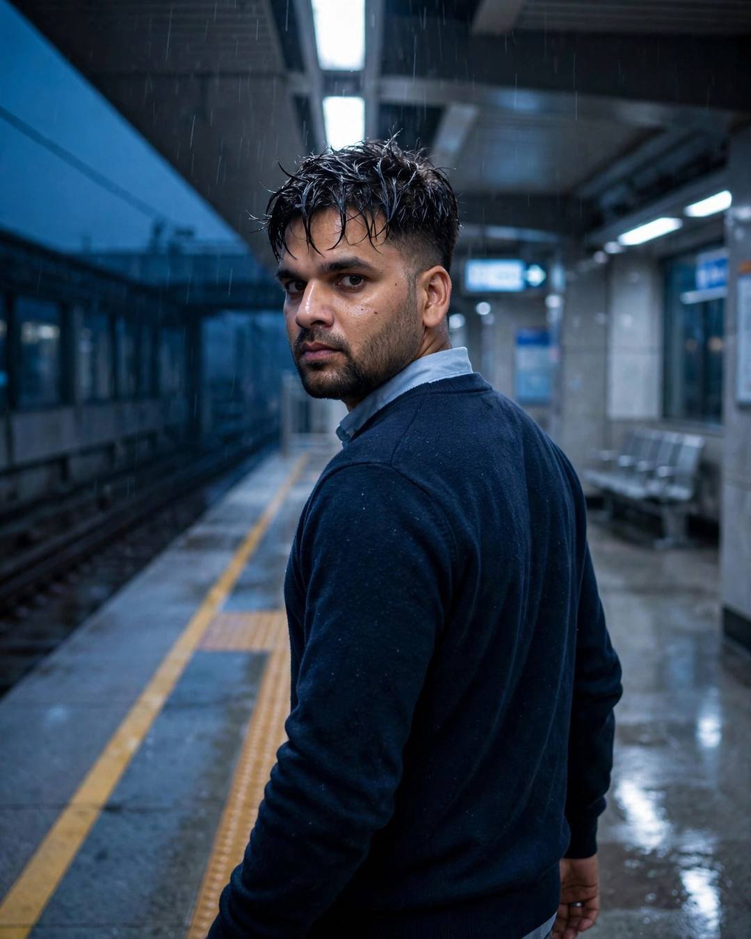 Finding a faded movie stub in his — cinematic AI portrait, lost love mood