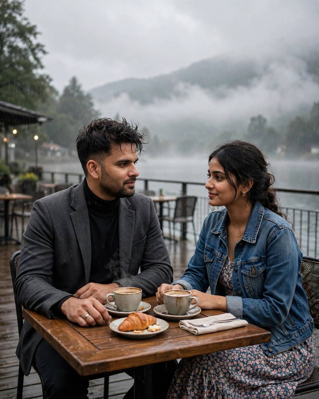 A muddy path turning magical as thunder — AI-generated Romantic Rain portrait