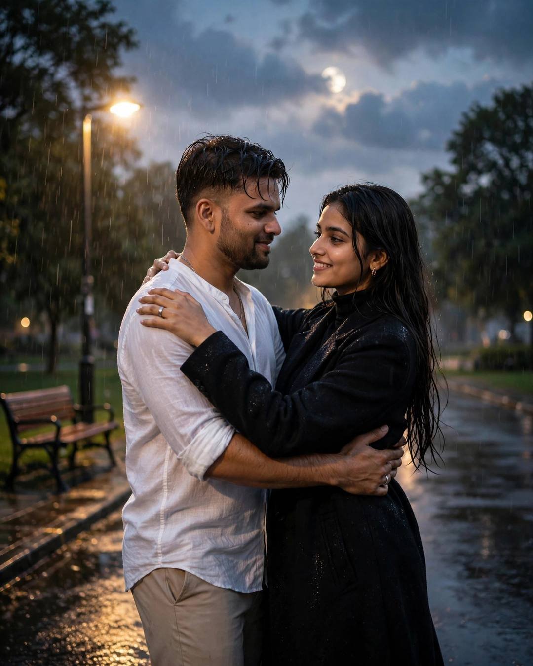 A slow rain waltz on a village — AI-generated Romantic Rain portrait