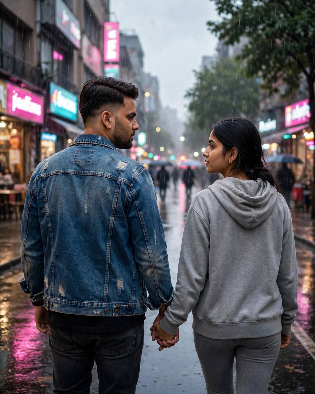 A surprise rain-date with paper boats — AI-generated Romantic Rain portrait
