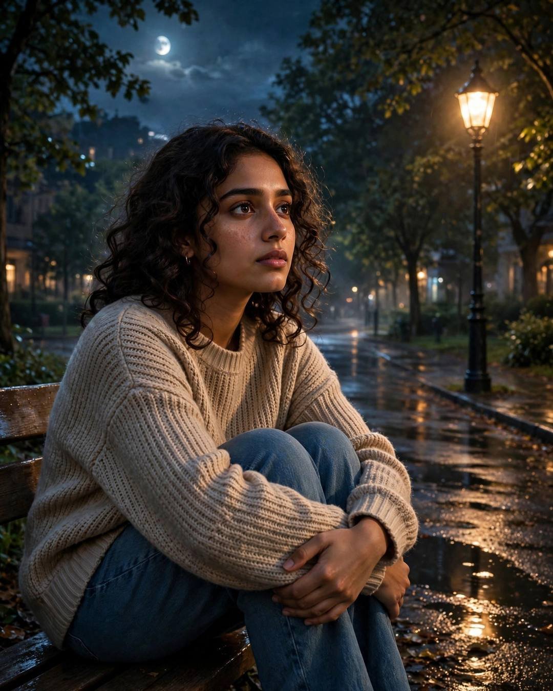 A rangoli half-finished at the door, waiting — cinematic AI portrait, waiting for someone mood