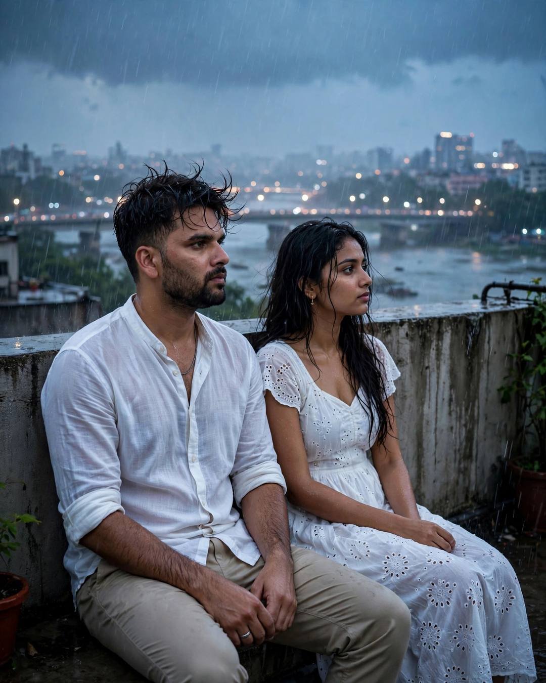 Morning fog parting to reveal them standing — AI-generated photorealistic portrait in the Nature Couple mood