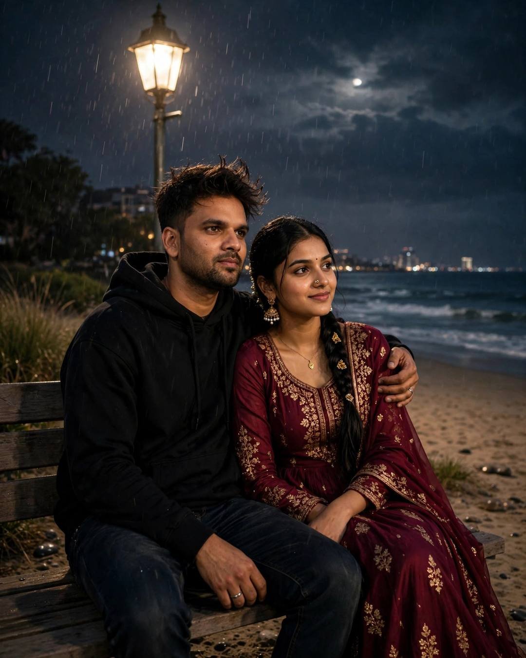 Stringing glowing paper lanterns together carefully for — AI-generated photorealistic portrait in the Rooftop mood