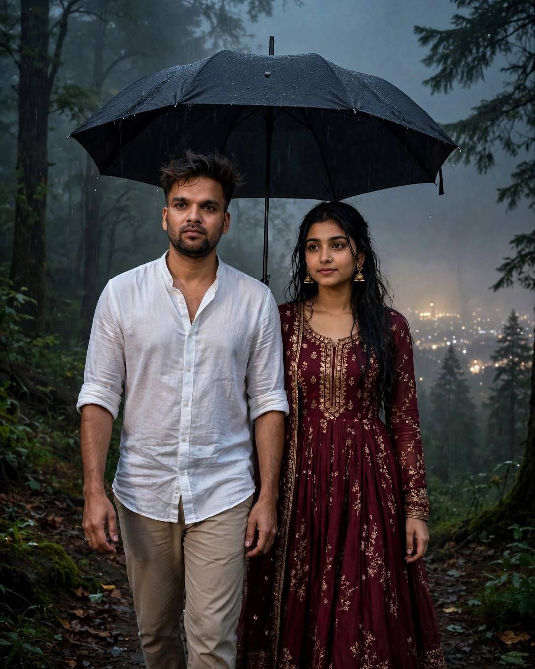 Both tucked in blankets, their warm breath — AI-generated photorealistic portrait in the Rooftop mood
