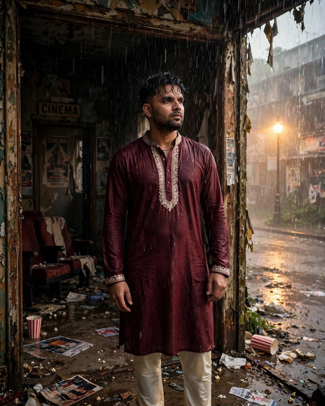 Standing ankle-deep in a cold river, letting — AI cinematic portrait by PROMOLOOT