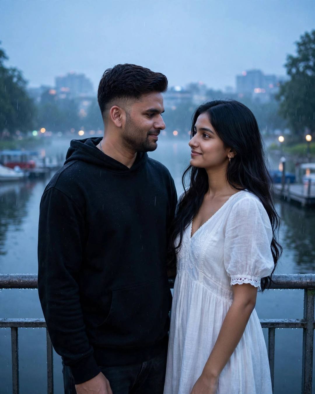 Her feeding him a bite of soft — AI-generated cinematic mood photograph featuring a couple