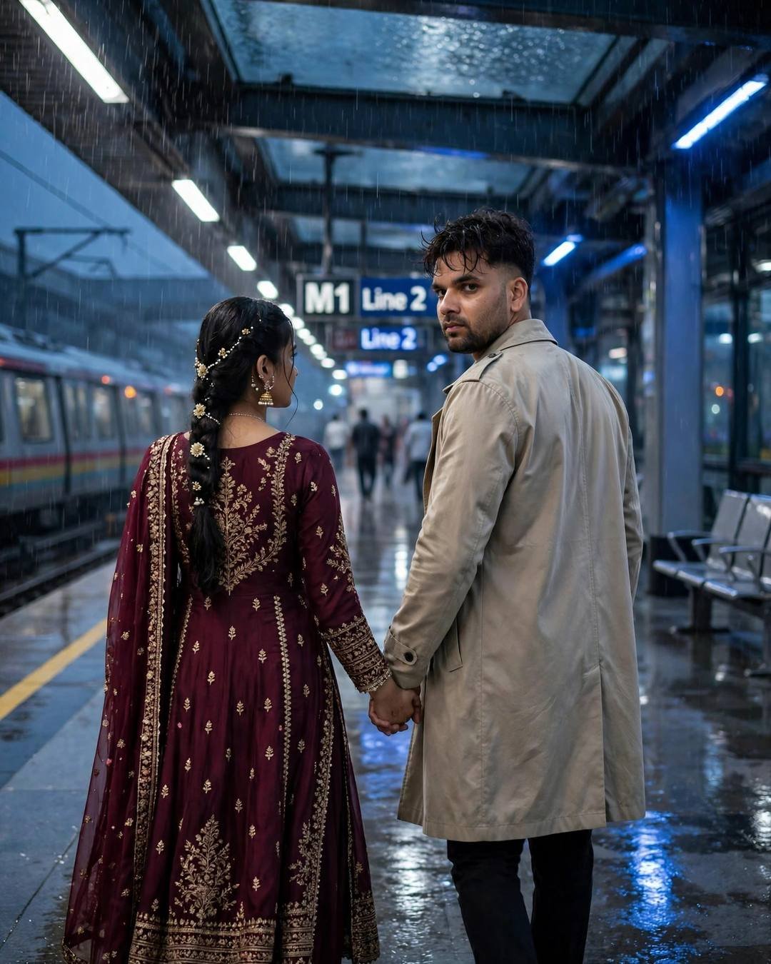 A midnight dhaba table where both nurse — Couple Sitting Together cinematic AI photograph